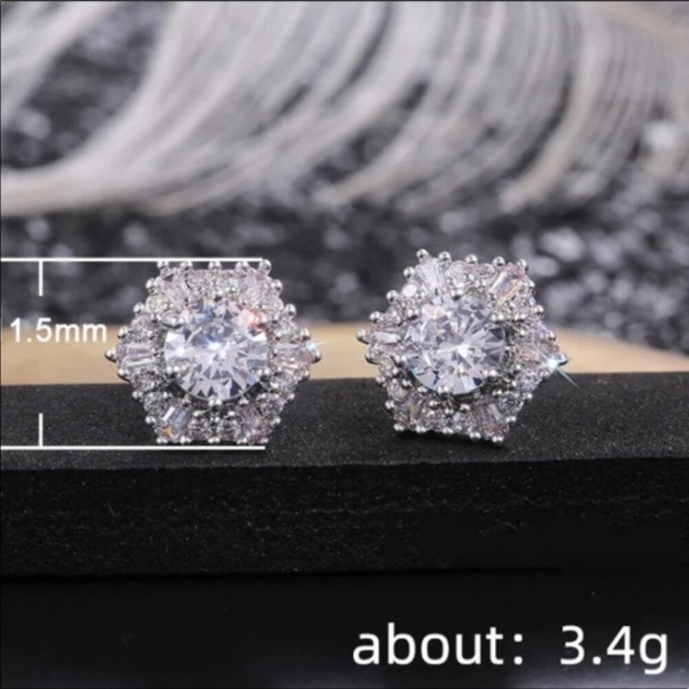 New 925 Silver Diamond Hexagon Cut Earrings